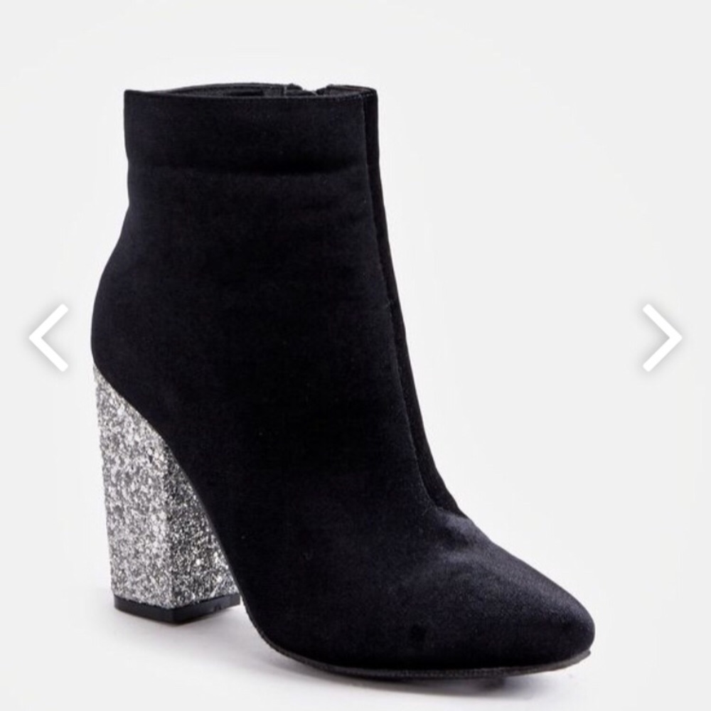 JustFab Besha Booties with Silver Glitter Heels
